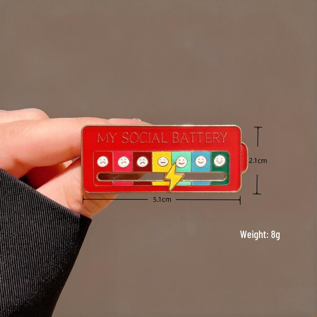 Unisex Mood Energy Brooch: Sliding Metal Badge for Social Expression