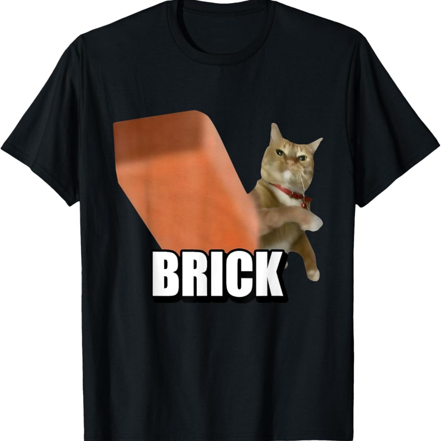 

Funny Cat Throwing Brick Silly Cats Meme Brainrot Lovers T-Shirt S чёрный