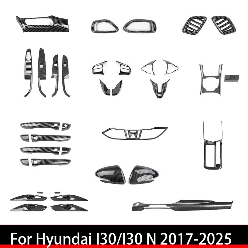 For Hyundai I30/I30 N 2017-2025 Car Tuning Carbon Fiber Central Console Gear Shift Window Button Air Vent Cover Accessories LHD