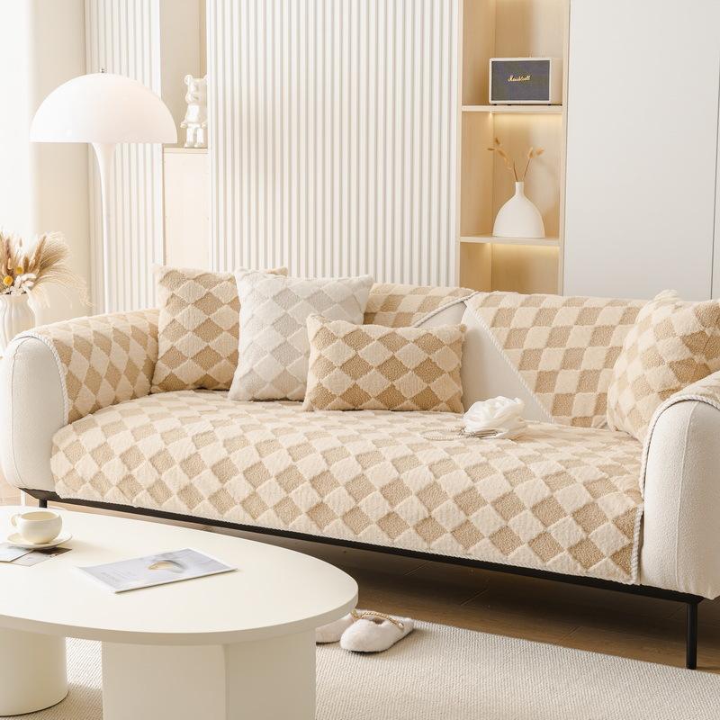 Plush Plaid Sofa Cover Thickened Warm Non-Slip Cushion Winter Luxury Living Room Sofa Decorative Dust Cover Soft Cloth Towel