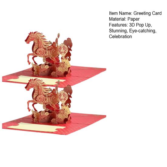 3D Pop-Up-hälsningskort för kinesiskt nyår 2026, hästens år, med kuvert, vårfestivalpresenter för familj och vänner