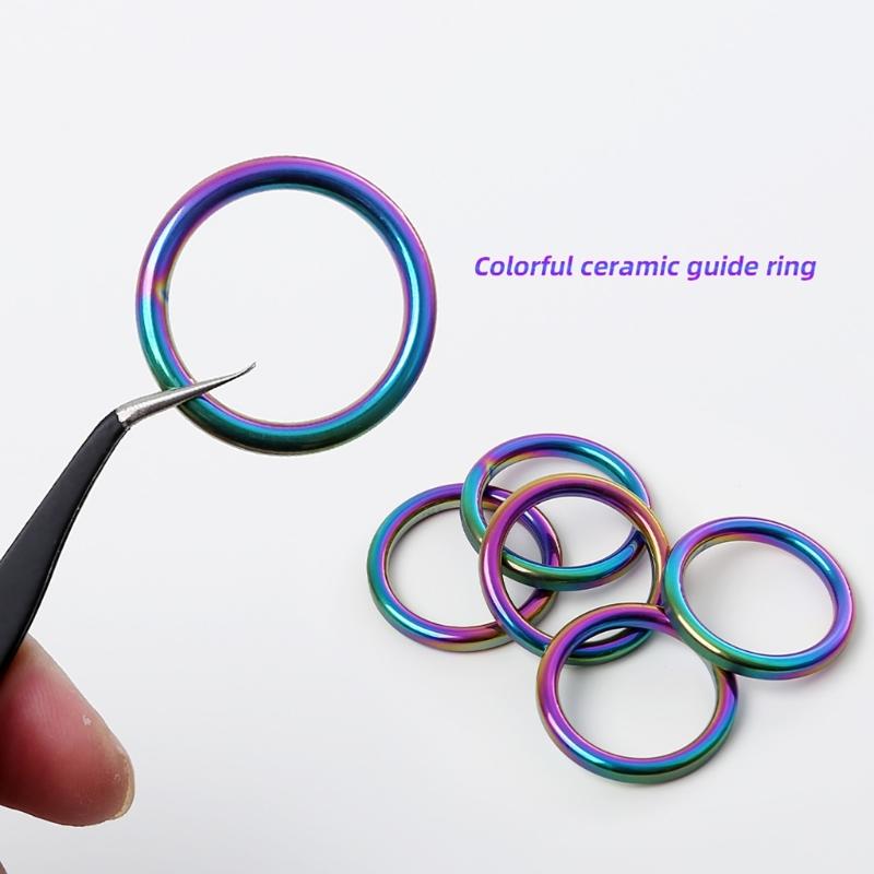 40Pcs Fishing Rod Ceramic Guide Rings 10 Size 0.18in to 1.17in Diameter Universal Replacement Colorful Fishing Rod Eye