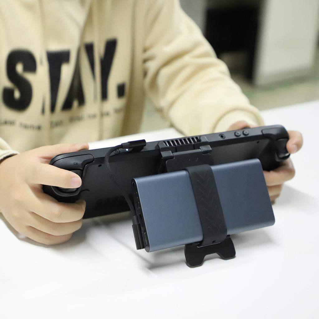 2in1 Desktop Stand for Steam Deck Game Console Holder Foldable Bracket with Power Bank Clip Gamepad Host Support Cradle