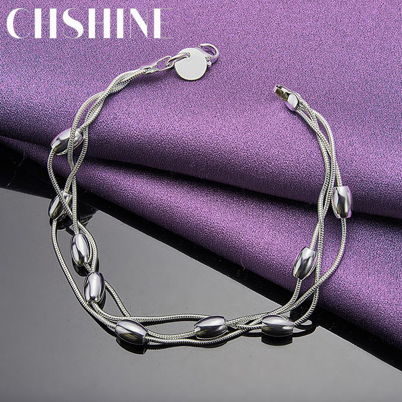 CHSHINE 925 Sterling Silver Three Snake Chain Beads Bracelet For Women Wedding Fashion Charm Jewelry