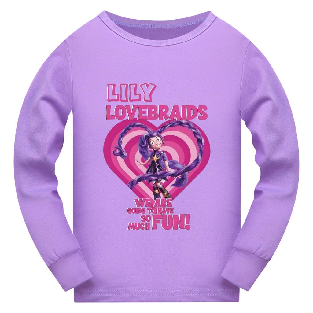 5580 Разноцветная футболка с длинным рукавом для девочек  Лилия Любовь Косы 110cm фиолетовый