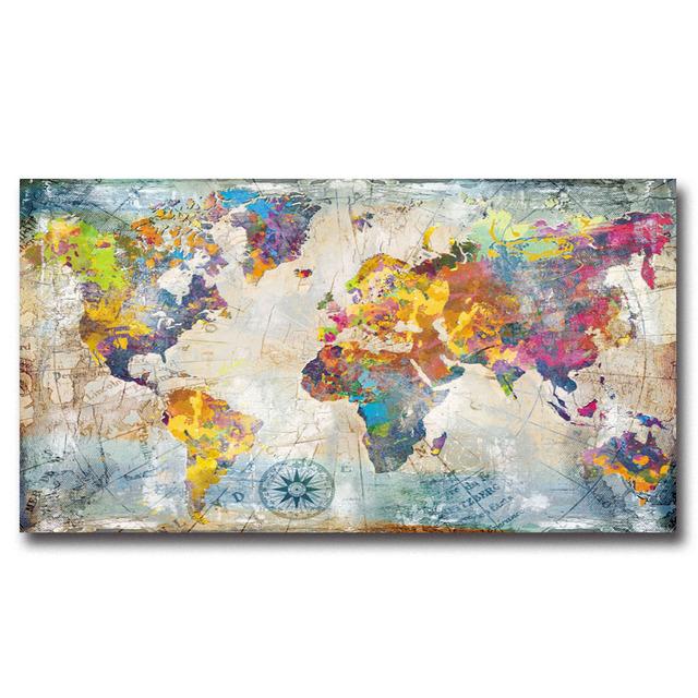 Vintage Metal Style Mapa světa Nástěnný umělecký plakát Moderní Nádherná domácí dekorace Olejomalba Nástěnná malba