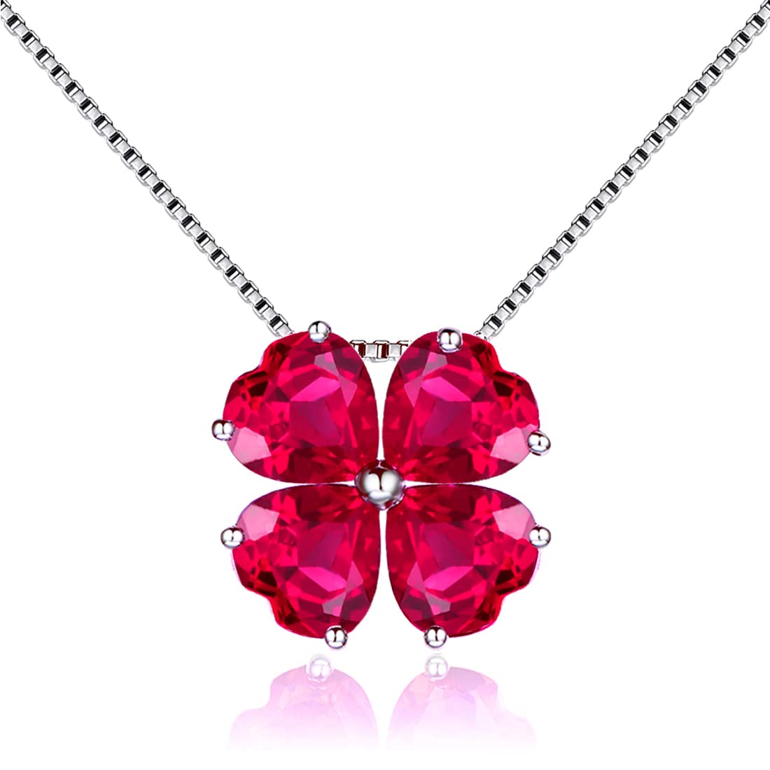 

Silver 925 18K Gold Plated Necklace love Heart Pendant Four Leaf Clover July Birthstone Ruby Birthday Anniversary Gift Chain [JIANGXIN] I you 5.04ct