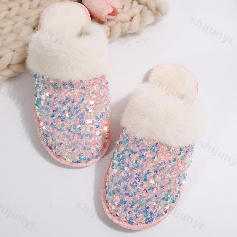Women Cotton Slippers 2025 Winter New Bling Lightweight Comgfortable Thicken Plush Shoes Indoor Warm Non Slip Home Shoes