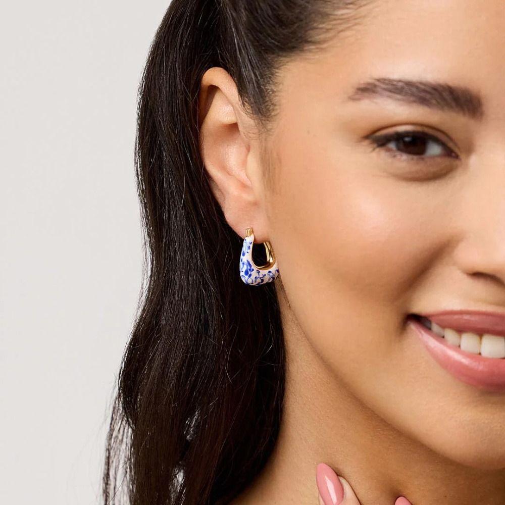 Jewelry Accessories Blue and White Porcelain Earrings Zinc Zinc Alloy Hoop Earrings Ceramic Ear Buckle Party