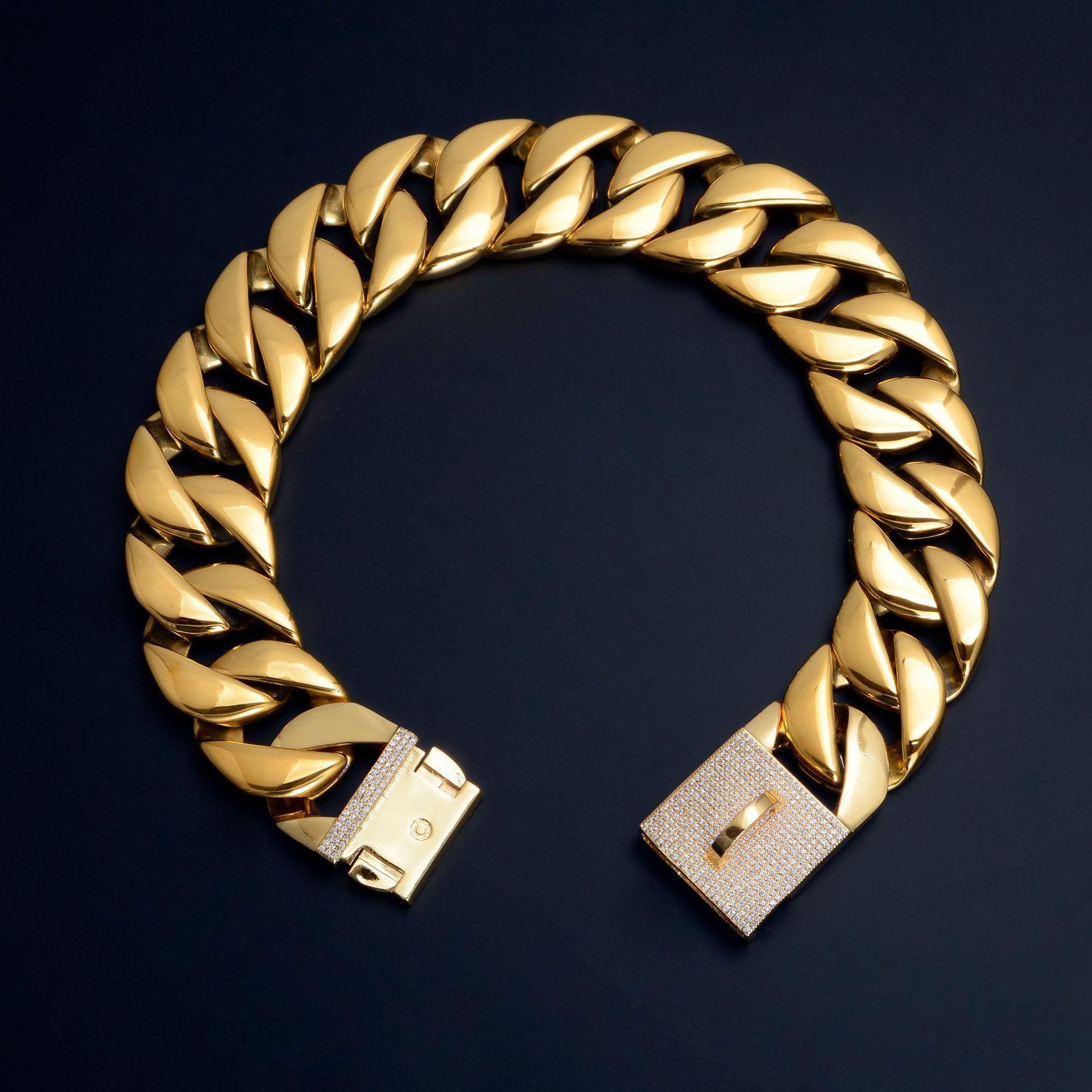 32mm Stainless Steel Gold Diamonds Bail Pet Bull Dog Thick Chain Collar (Gold,32mm Width&14in(35.56cm)) золотой
