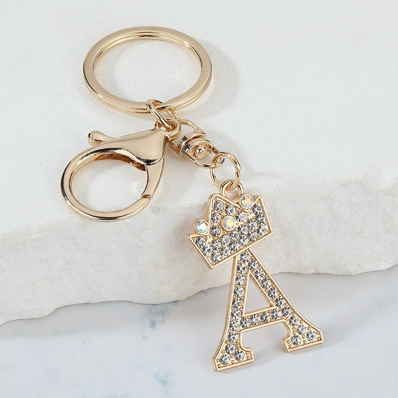 Unique Crown Crystal Rhinestones A-Z Letters Pendant Keychains For Men Women 26 Alphabet Car Key Ring Name Jewelry Keyrings Gift