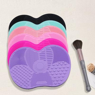 Silicone Apple Shaped Makeup Brush Cleaning Pad - Puff Cleaning Tool with Suction Cup - Easy To Clean Daily Makeup Brush Cleaner