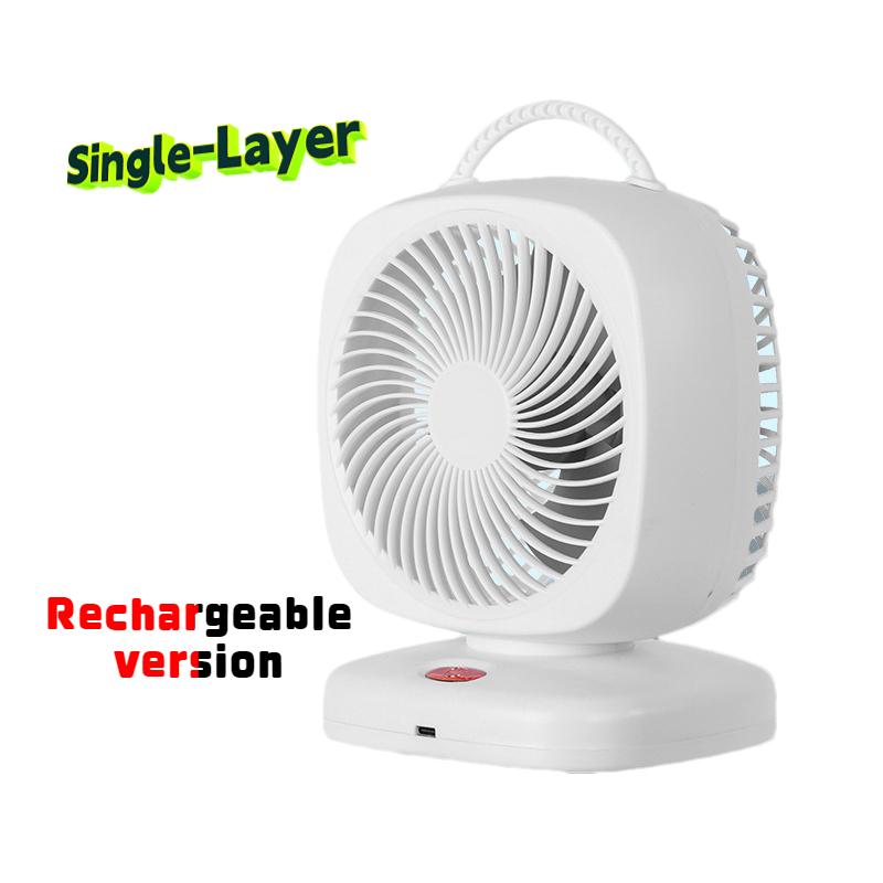 Neuer tragbarer kleiner Ventilator, doppelköpfiger, rotierender elektrischer Tischventilator, doppelschichtiger Umwälzventilator für den Haushalt