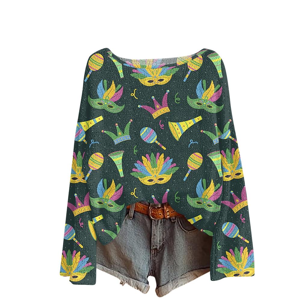 Damenmode Rundhals Langarm Print Lässiger Pullover Sweater Top