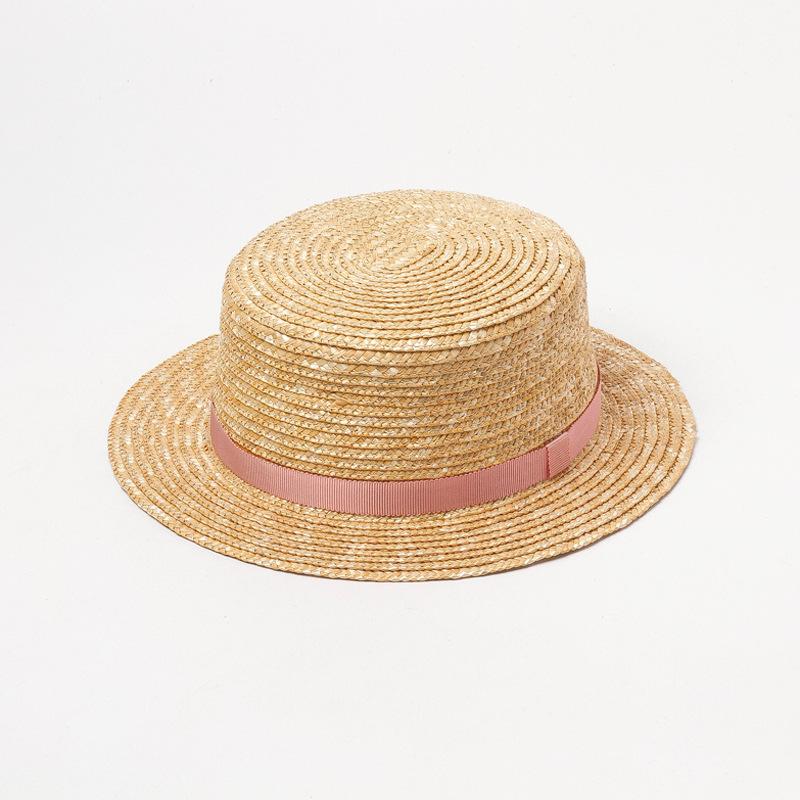 X206  New Narrow-tie Children's Wheat Straw Flat Rice Cap Travel Holiday Beach Sunscreen Cap Shade Top Hat  Baby Girl Hat
