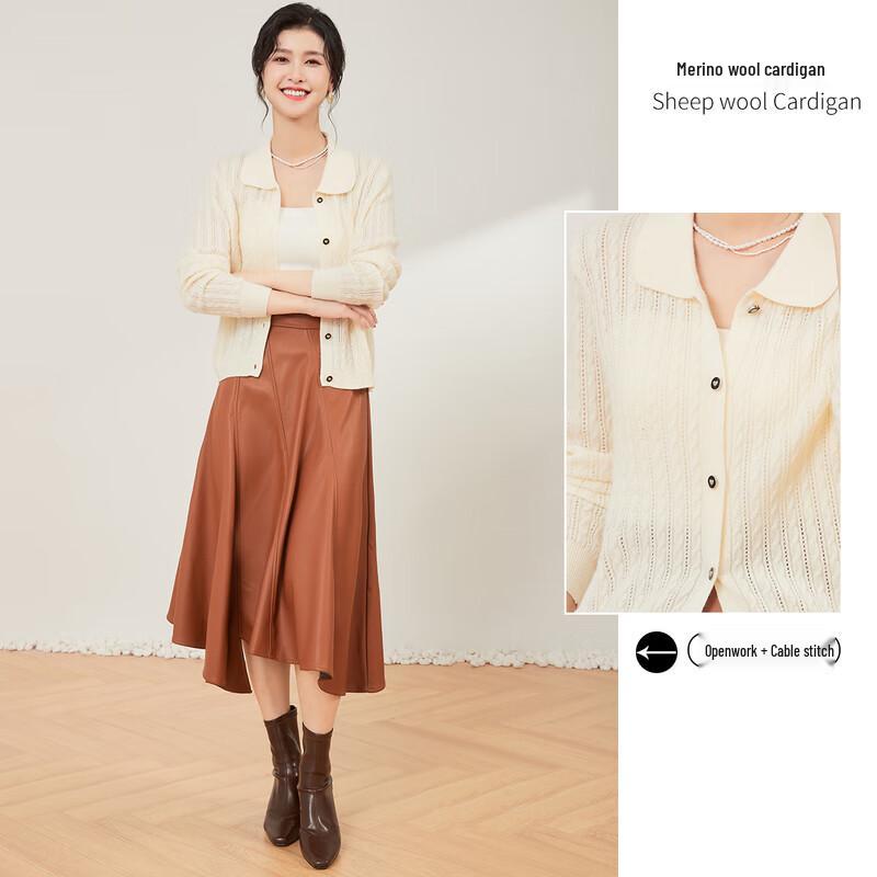 JinJu Women's Merino Wool Blend Button-Front Knit Cardigan