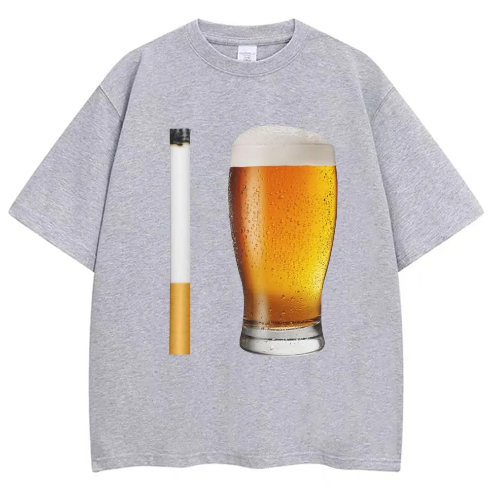 Funny Meme Tshirt Cigarette and Beer Humor Joke Print T Shirt Women Fashion Casual Short Sleeve Streetwear Women Clothes