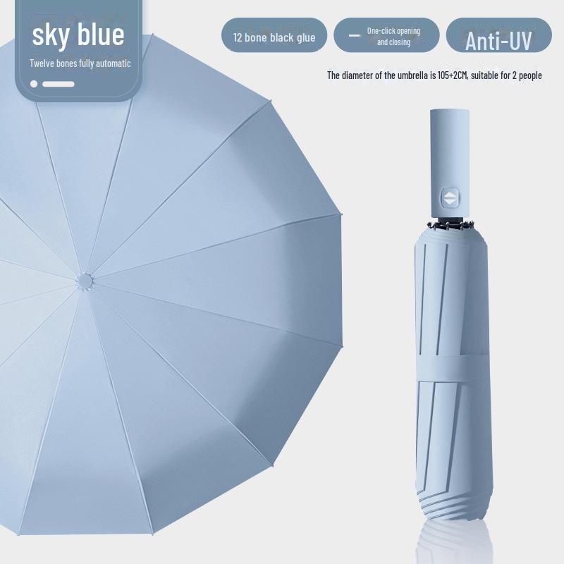 24-Rib Automatic Folding Umbrella: Dual-Use Parasol for Sun & Rain, UV Protection, Customizable for Advertising