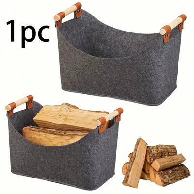 Felt Bag Firewood Storage Bags with Wooden Handles 57 L Foldable Wood Basket for Firewood Wood Newspapers Clothes Storage Basket