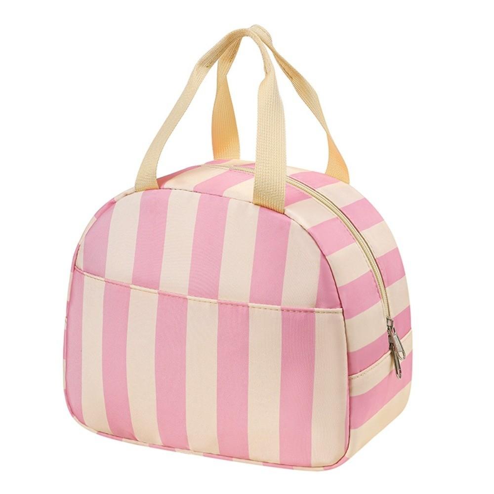 Practical Striped Pattern Insulated Lunch Bag Large Capacity Handheld Lunch Box Bag Fresh-Keeping Leakproof Mommy Bag