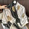 New High-end Black and White Camellia Long Silk Scarf Commuter Travel Decoration Long Scarf with Sunscreen Shawl