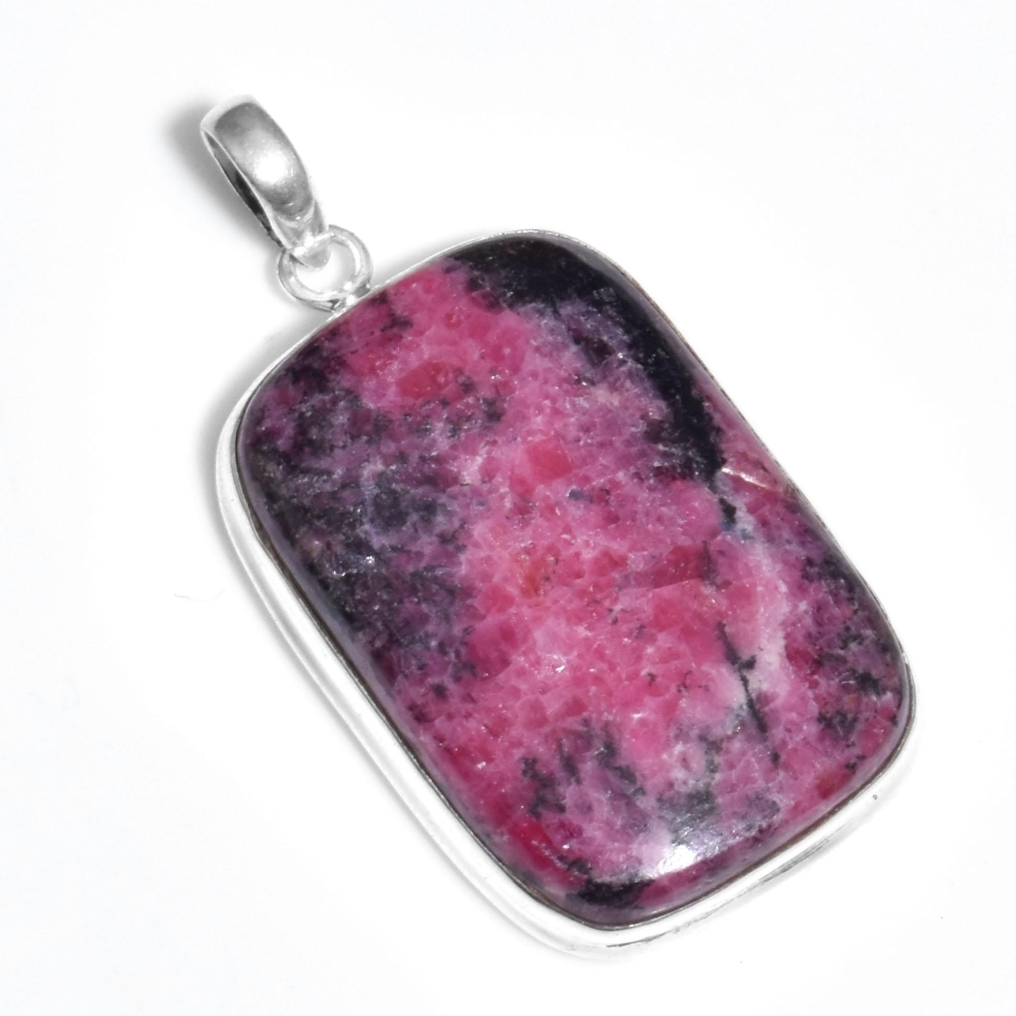 

Натуральный родонит, драгоценный камень, подвеска ручной работы, ювелирные изделия, 2,17 дюйма, твердое серебро для женщин и девочек