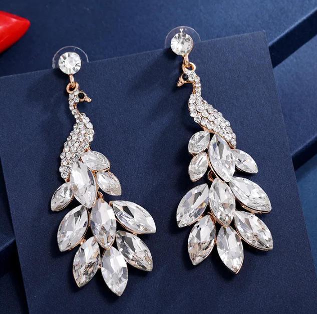 Ethnic Rhinestone Peacock Earrings: European & American Retro Indian Style