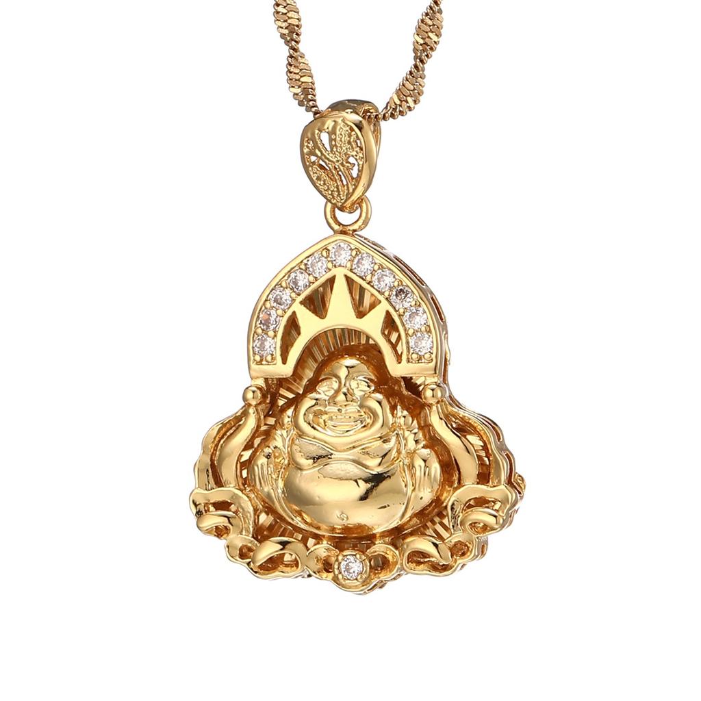 Buddhist pendant necklace gold Chinese style jewelry Buddha statue amulet Hinduism