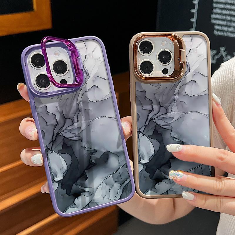

Camera Lens Frame Holder Phone Case for iPhone 16 Pro 15 14 Plus 13 12 Pro Max 11 Ink Colored Marble Tpu Soft Plain Color Slim Shockproof Cover iPhone 16 чёрный