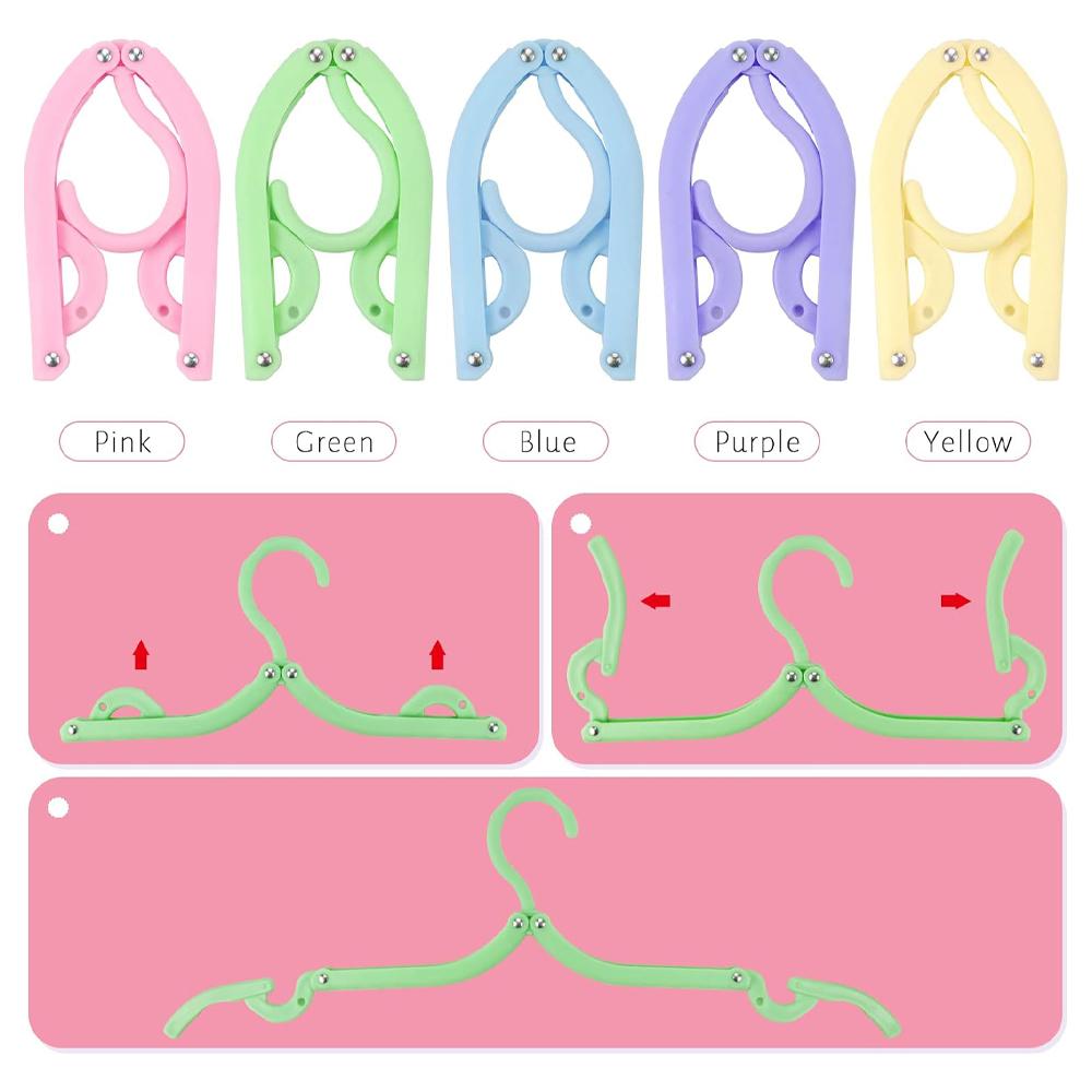 10 Pcs Portable Colored Folding Clothes Hangers, Portable Folding Travel Hangers, Clothes Drying Rack for Travel(5 Colors)