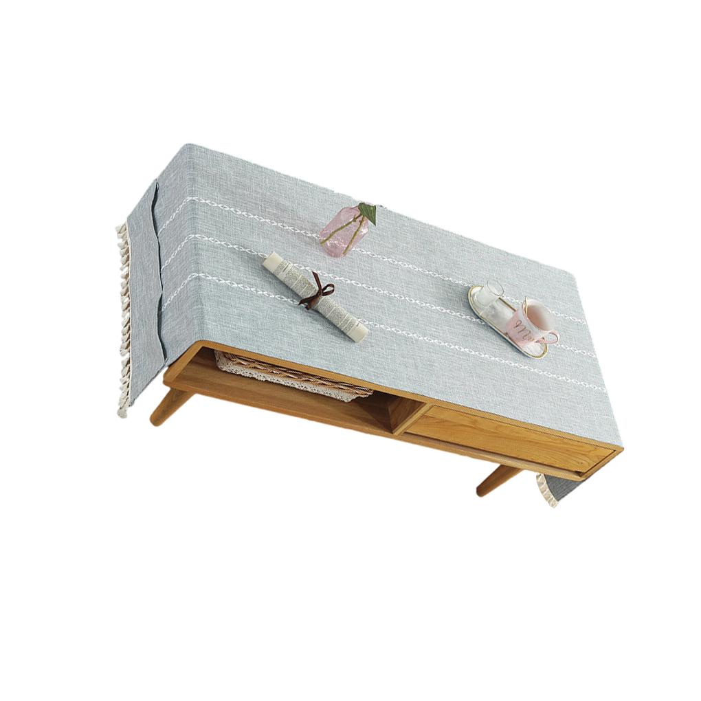 

Cotton Linen Tablecloth Rectangular TV Cabinet Coffee Desktop Fringe Waterproof Table Cloth for Dining Hall Garden 50*145cm,blue gray