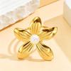 18K Gold Plated Stainless Steel Pearl & Leaf Open Ring for Women