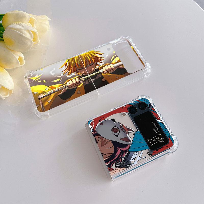 Luxury Case For Samsung Galaxy Z Flip 3 4 5g Funda Z Flip3 Clear Pc Hard Shockproof Back Phone Coque Anime Demon Slayer