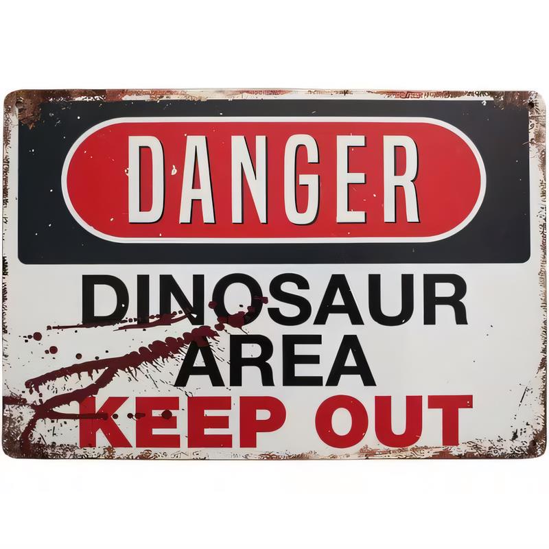 Blechschild Gefahr Dinosauriergebiet Zutritt verboten Vintage Metallschild mit Warntext Rustikales Wanddekor für Garage Bar Man Cave Büro   R