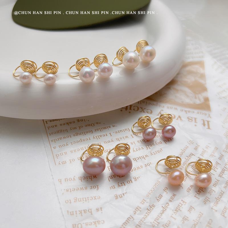 Real steamed bread bead ear clips, no ear piercings, high-end simple temperament, natural freshwater pearls, painless mosquito coil disc earrings