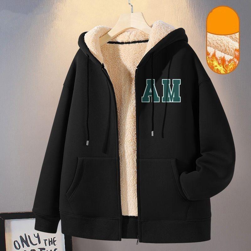 

Winter Jacket Men s Plus Velvet Hooded Cardigan Gray Thick Lamb Fleece Clothes Tide Brand Top XXXXXL