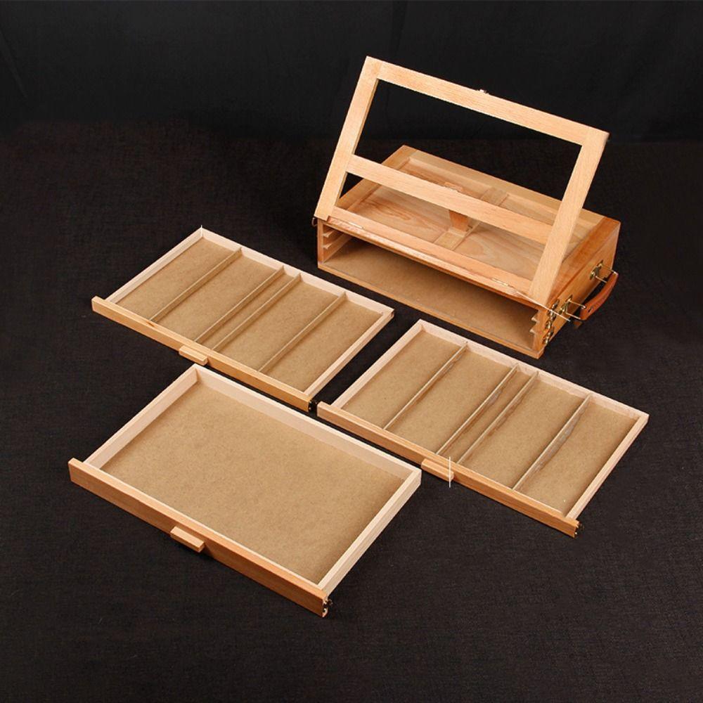 Adjustable Beech Wooden Table Easel Multifunction Professional Art Painting Easel Box Oil Paint Folding Sketch Drawer Box