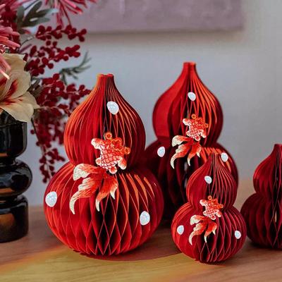 3D Honeycomb Balls Ornaments Red Gourd Housewarming Wedding Room Decoration Carft Chinese New Year Spring Festival Decor