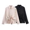 Kaslead New Women clothes Western Style Fashion Knot Silk Satin Texture Shirts 8653335