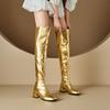 Women's Low-heeled Boots Autumn and Winter New Thick-heeled Large-size Golden Knee Boots
