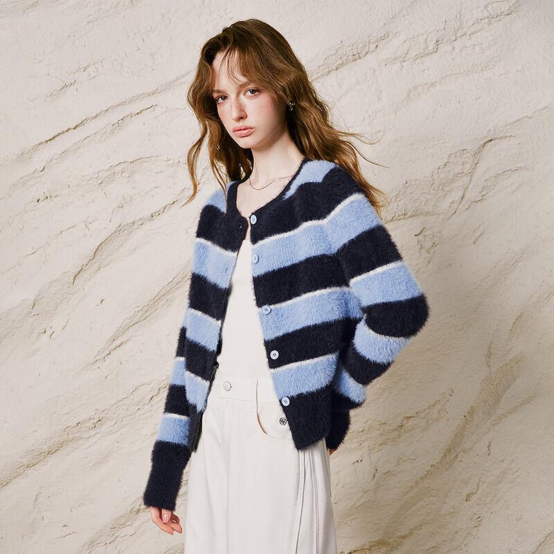 ChuYu Women's Faux Mink Striped Knit Cardigan Jacket
