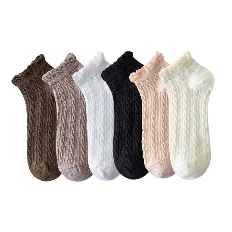 5 Pairs  Lace Socks Female Short Socks Shallow Student Female Socks Low Curry Tide