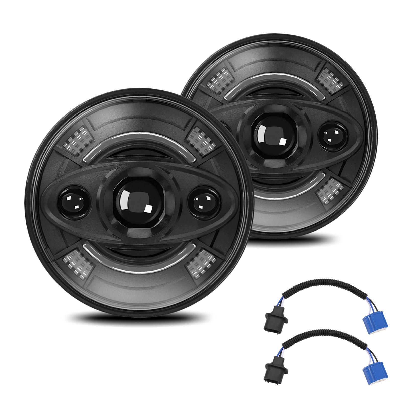 

7-дюймовые автомобильные светодиодные фары, круглые фары с белым дальним и ближним светом ДХО и янтарным указателем поворота