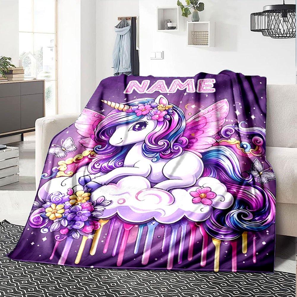 Magical Unicorn With Wings Home Customize Your Name Blankets Comfortable Soft Lightweight Allseason Versatile Blanket Perfect For Picnics Sofa Office