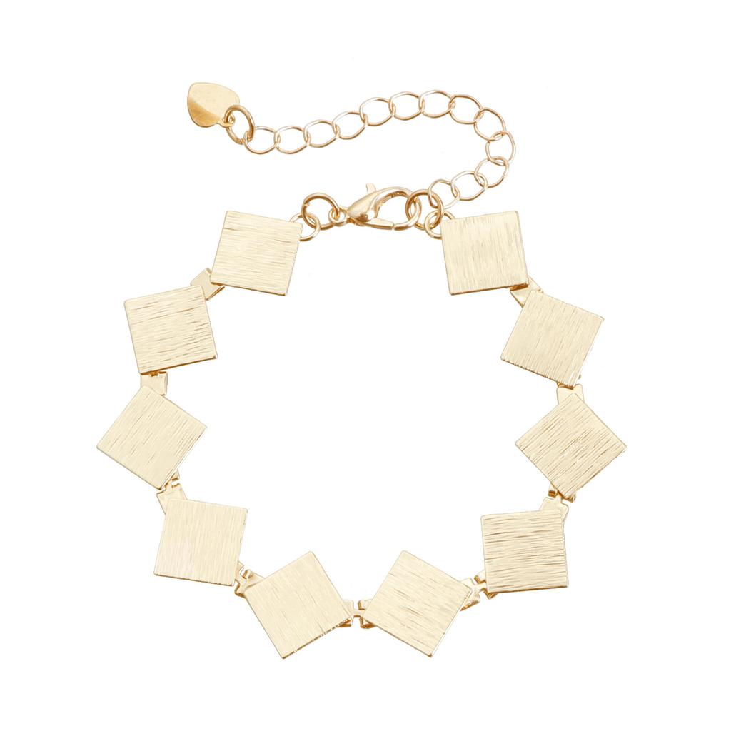 Geometric Square Metal Sheet Brushed Necklace, Retro Texture Personalized Versatile Commuter Items