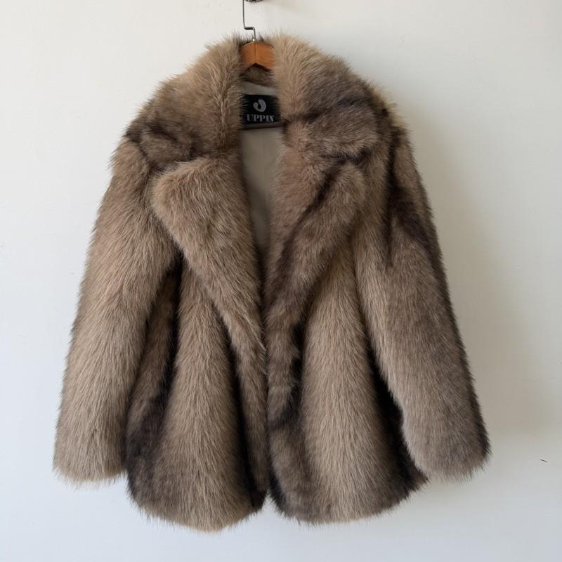 Womens Faux Fur Coat 2026 Winter Warm Loose Street Style Jacket With Pockets Mid-Length