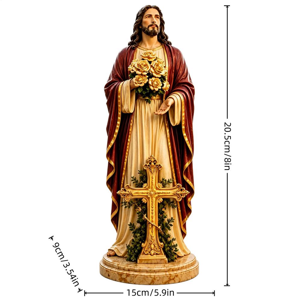 Garden Jesus Mary Statue Light Decorative Resin Sculpture With Solar Lighted Flower Holy Mother Mary Statue Christian Decor