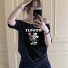 White Slanted Shoulder Off-shoulder Short-sleeved T-shirt Women's Summer New American Cartoon Mickey Print Casual Loose Top