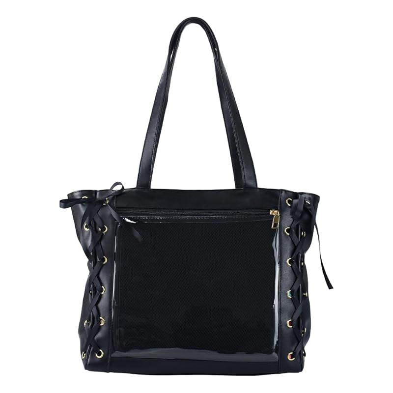 

No-brand goods pain bag transparent pocket tin badge AXTA Oshikatsu lace handbag normal size black, 40cm×30cm×11cm