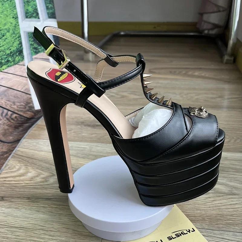 Fashion Brand Sexy Rivet 16cm High Heel Sandals Platform Party Wedding Ball T-stage Women Shoes High Quality Large 43summer Female Shoes